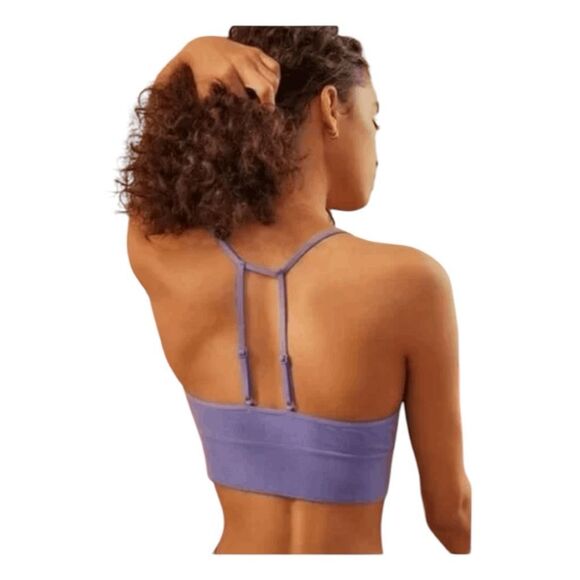 Anthropologie Jenny Seamless T-Back Bralette Purple Ribbed Knit Cami Straps S/M - Picture 2 of 4